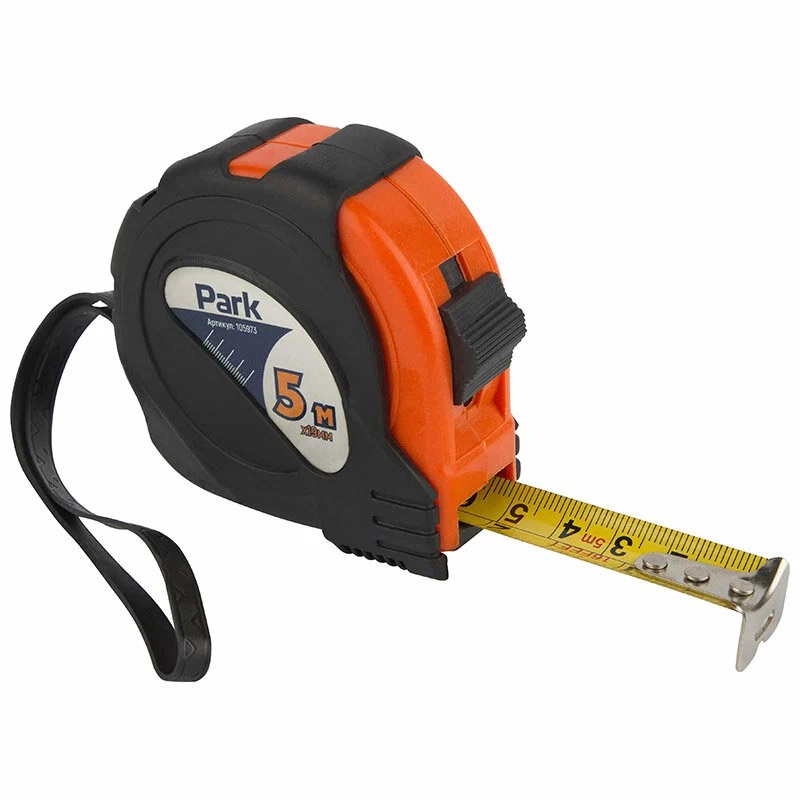 Рулетка с фиксатором Park 5 метров x 19мм (прорезиненый корпус)