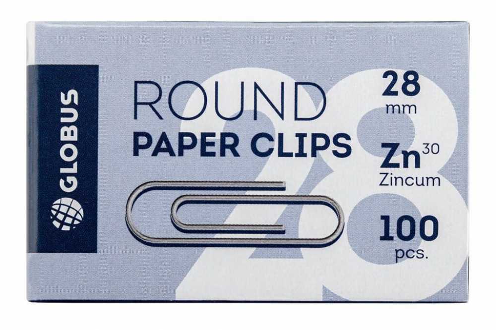 Скрепки 28мм оцинкованные, 100 шт. в картонной упаковке, Globus
