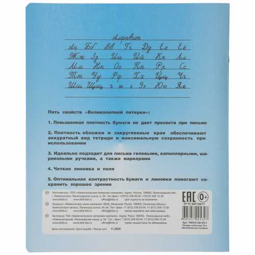 Тетрадь школьная в линейку, А5 12 листов, Великолепная 5, КФОБ, 1шт