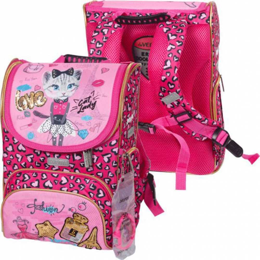 Ранец школьный 35*26*20см Mini.Cat Lady полиэстер, 1 отделение на замке, 3 кармана, светоотражатели, deVENTE