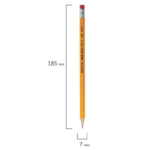 Карандаш чернографитный STAFF EVERYDAY BLP-724, 1 шт., НВ, с ластиком, корпус желтый