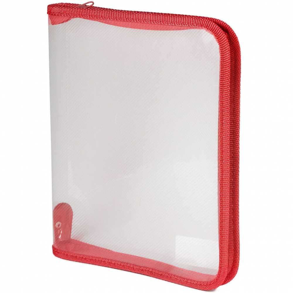 Папка для тетрадей А5 (230*180*25) 1 отделение, молния вокруг, пластик Офис бесцветная, Красная, Пчелка ТПК