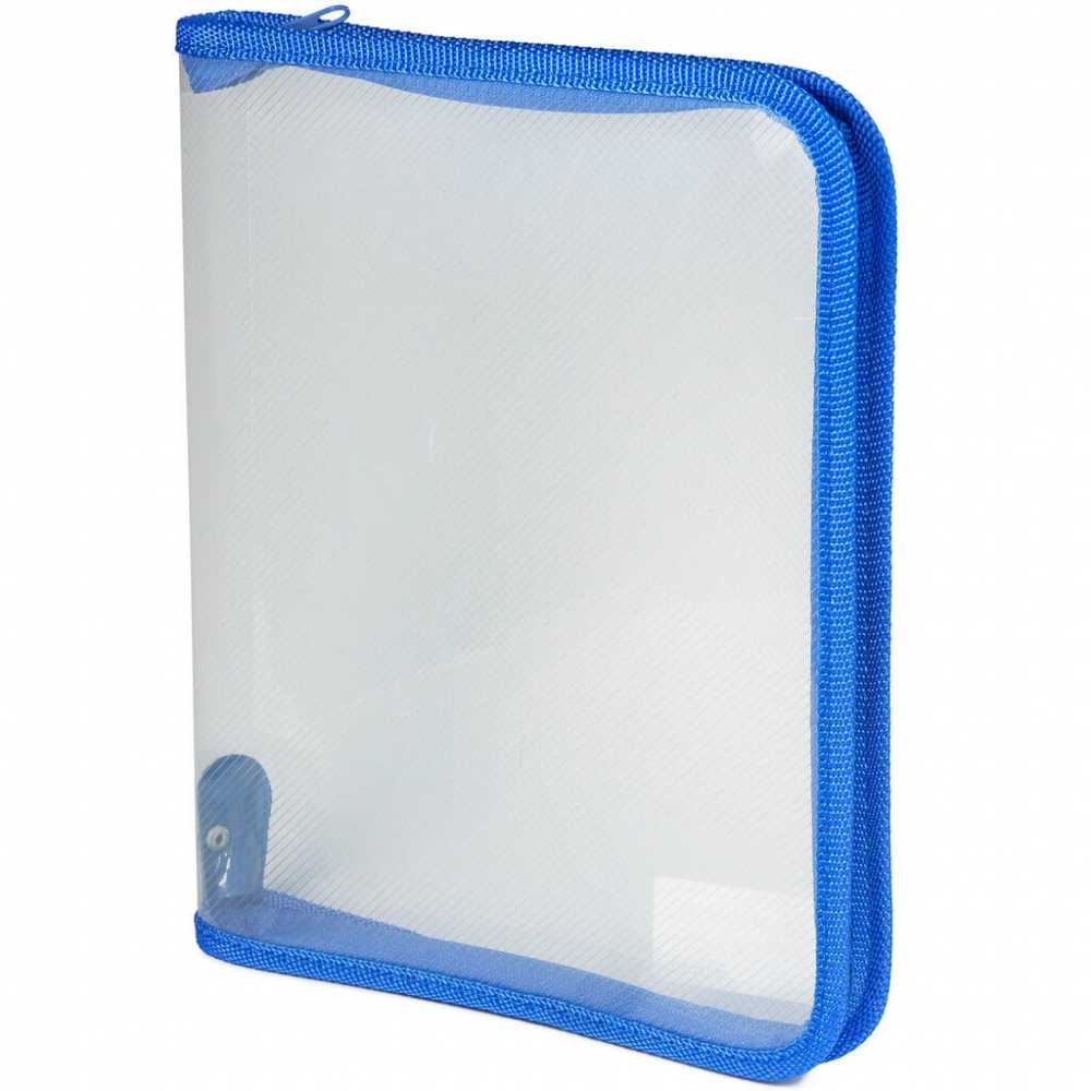 Папка для тетрадей А5 (230*180*25) 1 отделение, молния вокруг, пластик Офис бесцветная, Синяя, Пчелка ТПК