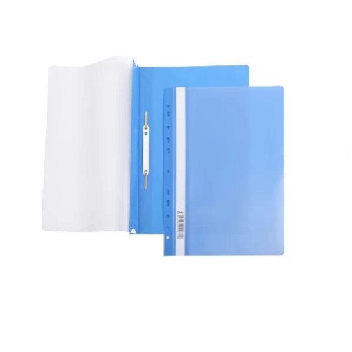 Скоросшиватель А4 пластиковый, прозрачный верх с перфорацией 0,14/0,18мм синий Hatber