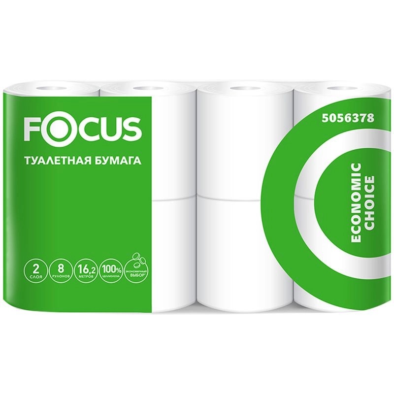 Туалетная бумага 2-х слойная Focus Economic Choice, 16,2 метров/рулон, белая, 8 рулонов