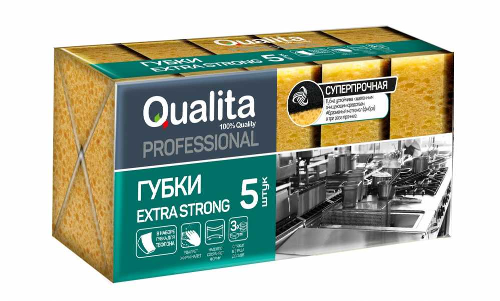 Губки для мытья посуды QUALITA EXTRA STRONG, 5шт/уп