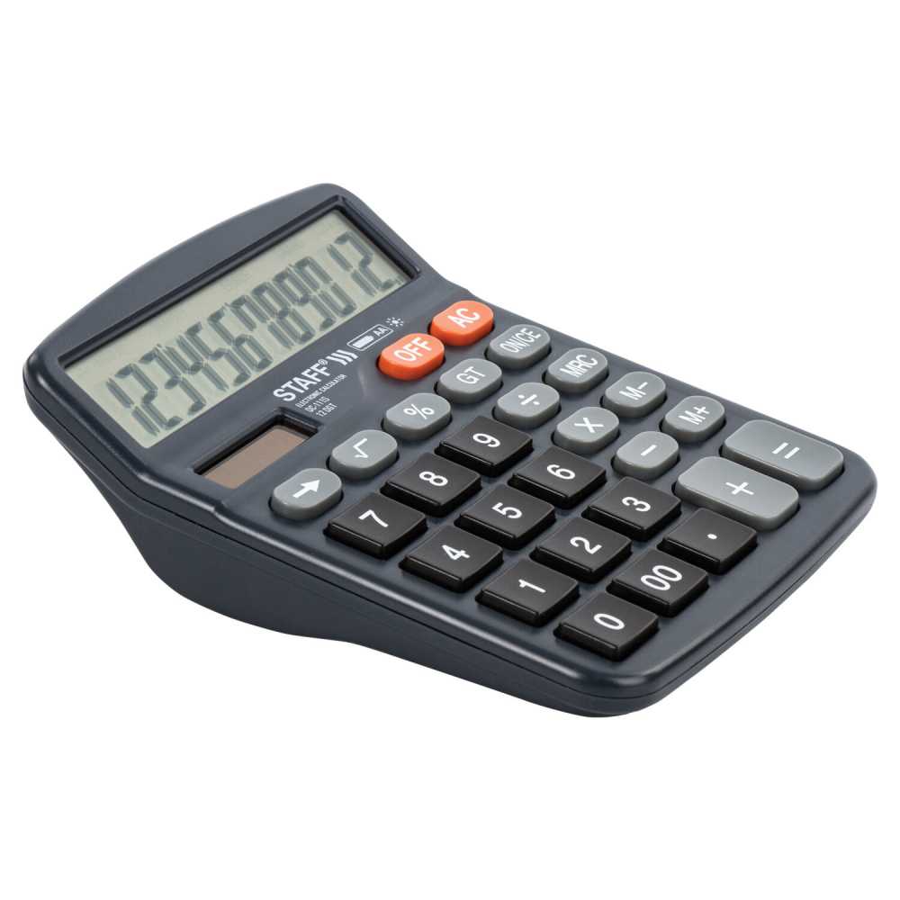 Калькулятор настольный STAFF PLUS DC-111S, КОМПАКТНЫЙ (150x120 мм), 12 разрядов, двойное питание, + БАТАРЕЙКА АА