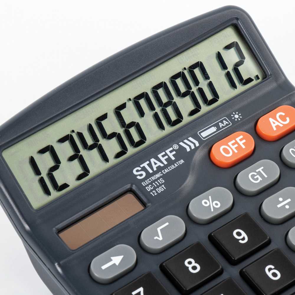 Калькулятор настольный STAFF PLUS DC-111S, КОМПАКТНЫЙ (150x120 мм), 12 разрядов, двойное питание, + БАТАРЕЙКА АА