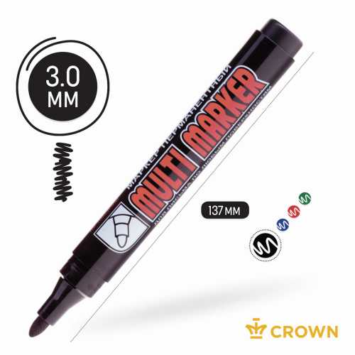 Маркер перманентный CROWN Multi Marker, ЧЕРНЫЙ, круглый наконечник, 3 мм, CPM-800