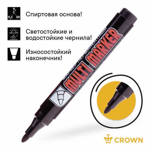 Маркер перманентный CROWN Multi Marker, ЧЕРНЫЙ, круглый наконечник, 3 мм, CPM-800