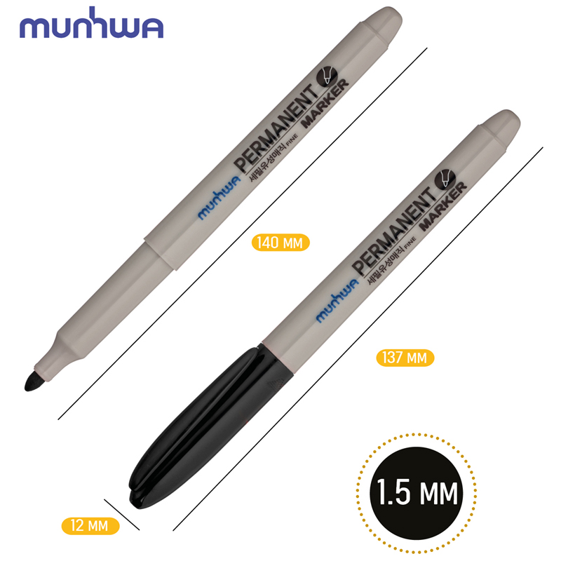 Маркер перманентный MunHwa черный, пулевидный, 1,5мм, FPM-01