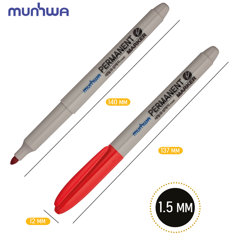 Маркер перманентный MunHwa красный, пулевидный, 1,5мм, FPM-03
