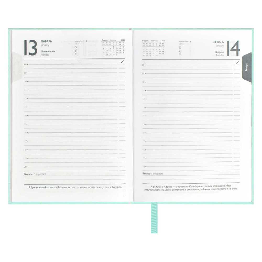 Ежедневник датированный 2025г А6 (125х170мм) 176л., твердый переплет, кожзам, Плонже эконом мятный