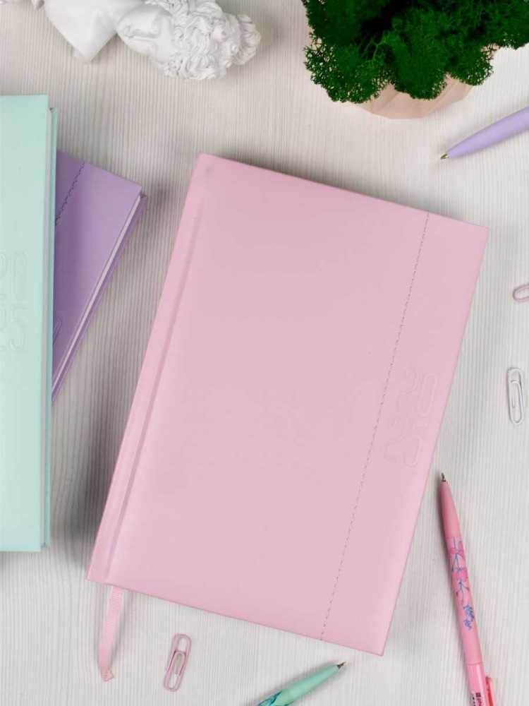 Ежедневник датированный 2025г А5 (145х210мм) 176л., твердый переплет, кожзам, Плонже эконом, розовый