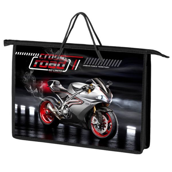 Папка А4 (340*245*45) с ручками, молния, пластик Спортбайк Оникс