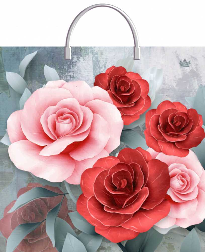 Пакет подарочный 35*36см с пластиковой ручкой, Аромат роз, мягкий пластик, 85 мкм