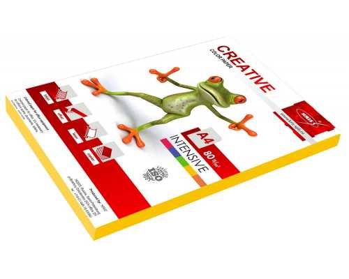 Бумага цветная CREATIVE color, А4, 80 г/м2, 100 л., интенсив, желтая