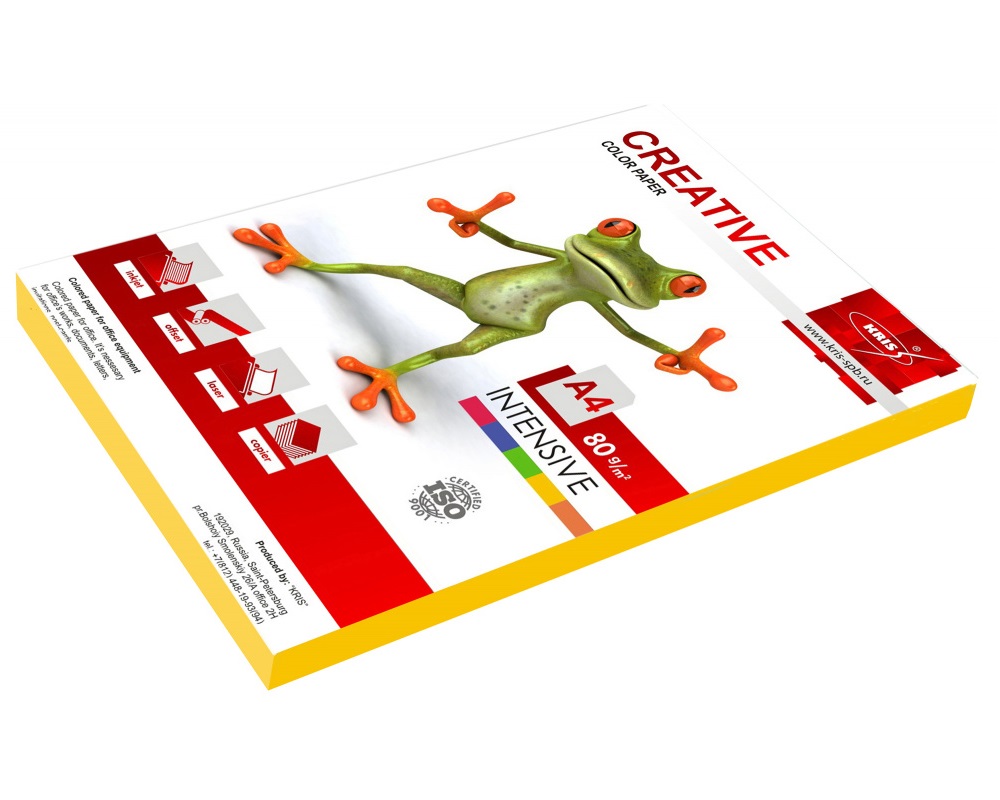 Бумага цветная CREATIVE color, А4, 80 г/м2, 100 л., интенсив, желтая