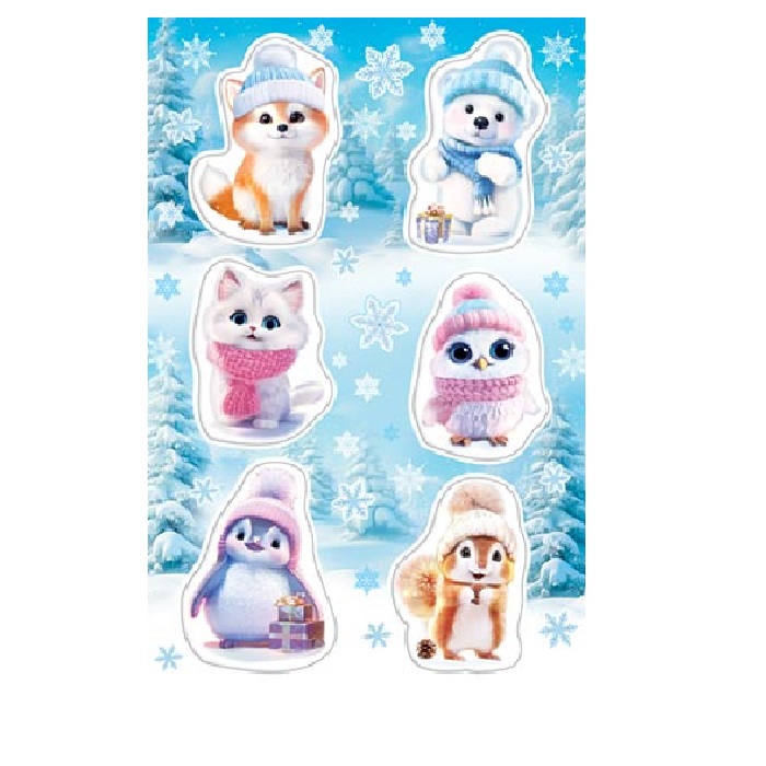 Наклейки новогодние Милые животные, 16*10см