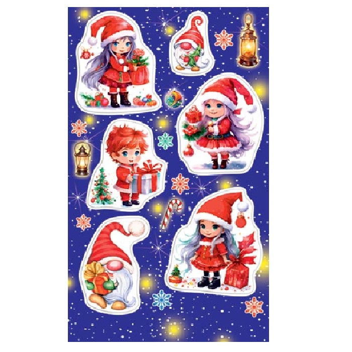 Наклейки новогодние Санты с подарками, 16*10см