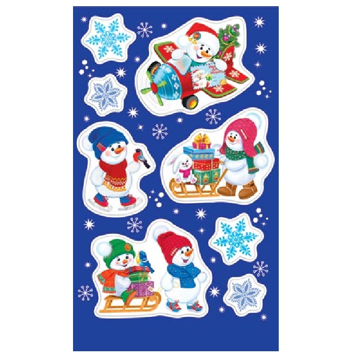 Наклейки новогодние Снеговики, 16*10см