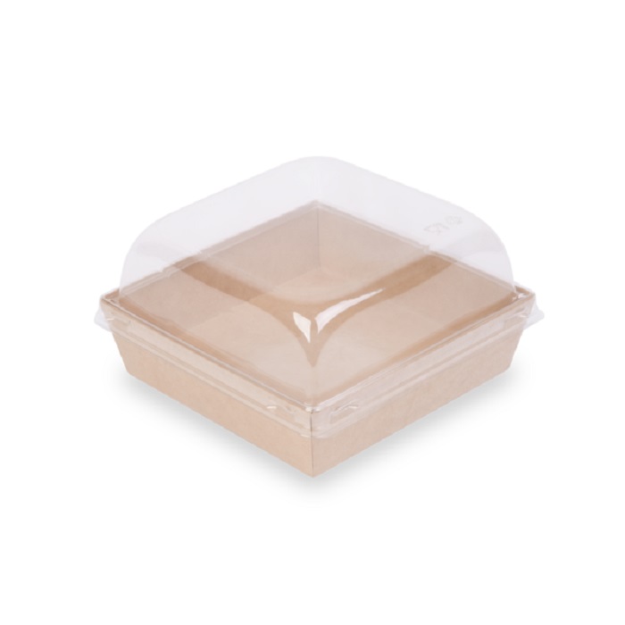 Коробка для десертов / закусок, с купольной крышкой 145 х 145 х 85 мм, крафт
