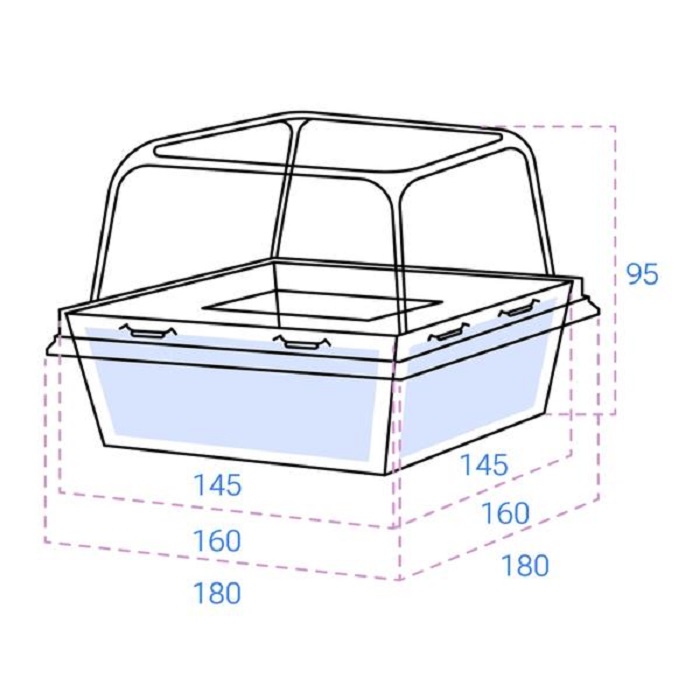 Коробка для десертов / закусок, с купольной крышкой 145 х 145 х 85 мм, белая