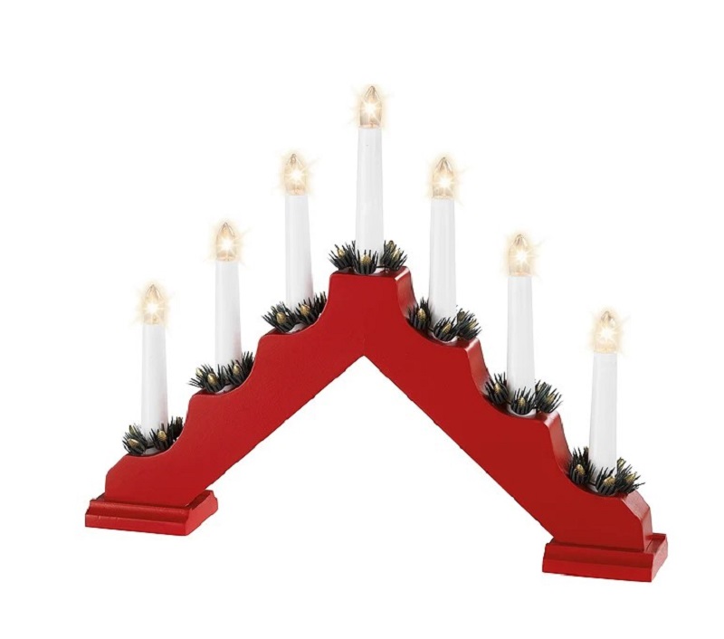 Светильник Горка рождественская деревянная на 7 свечей, красная