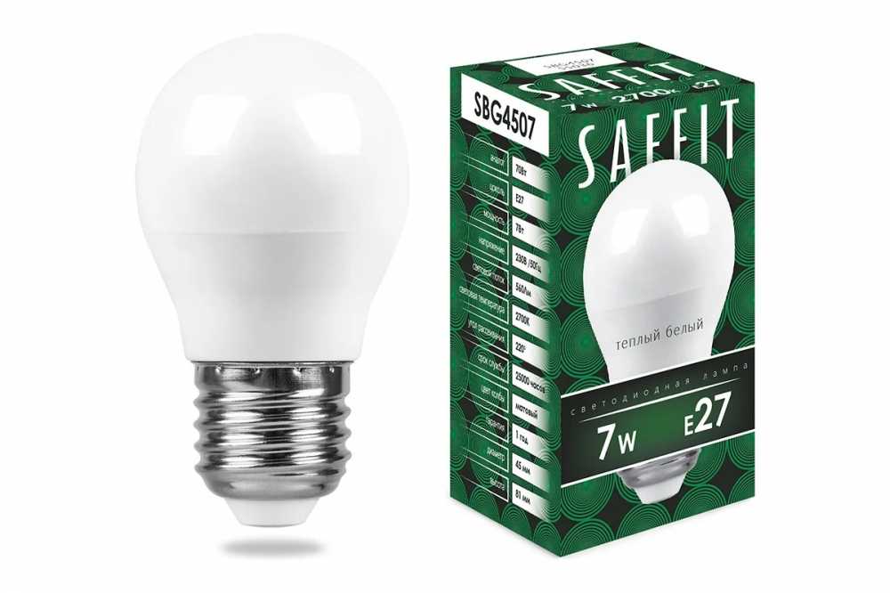 Лампа светодиодная LED 7вт Е27 теплый матовый шар SBG4507 55036 SAFFIT