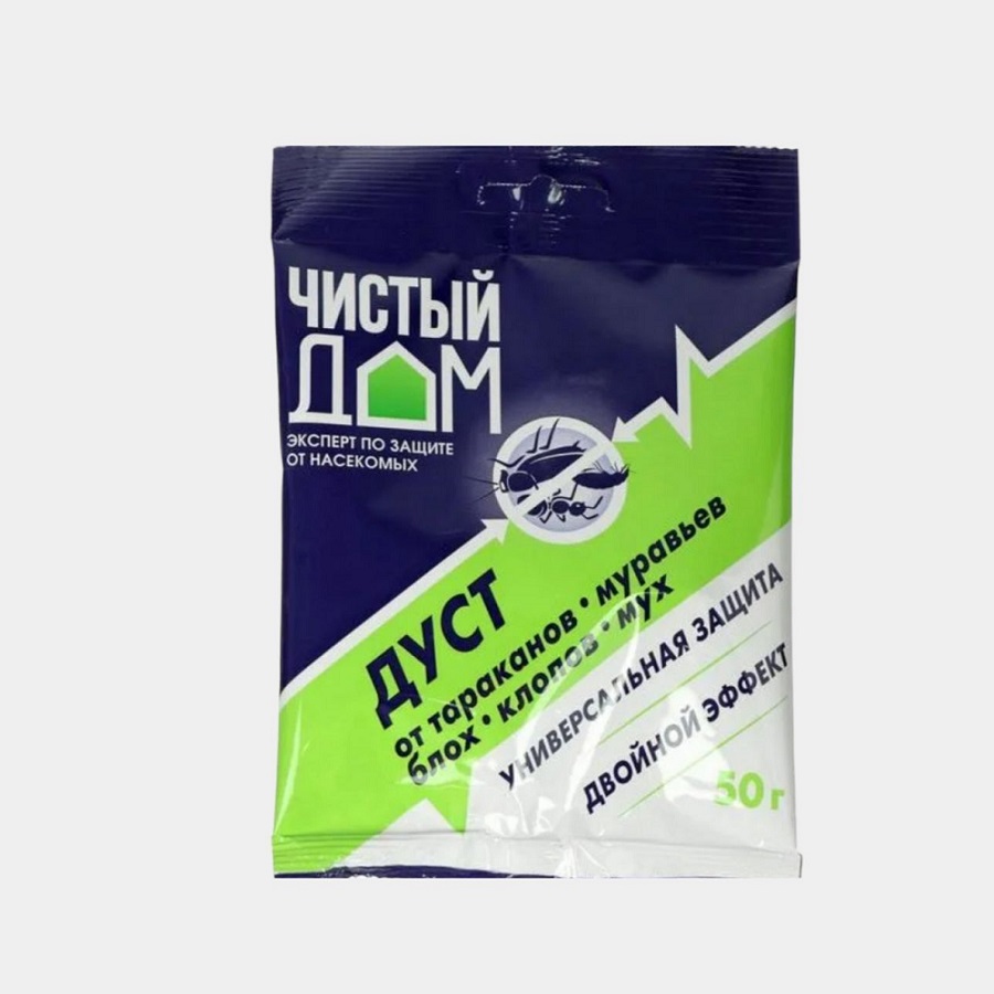 Дуст инсектицидный от тараканов, блох, клопов, муравьев Чистый дом 50 г