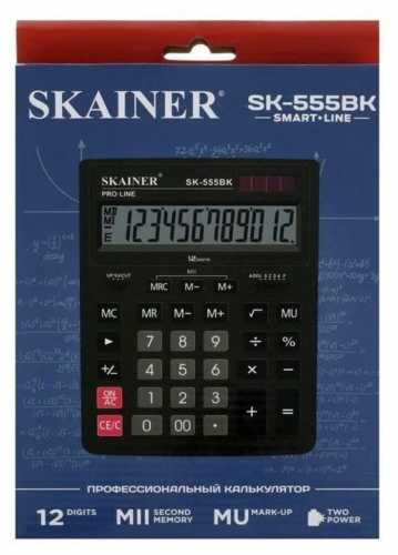 Калькулятор 12 разрядный Skainer настольный, двойное питание, черный SK-555BK