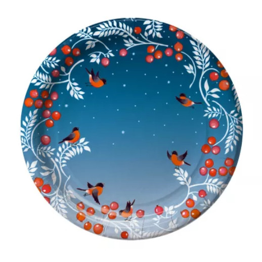 Тарелка картонная d230мм, Снегири