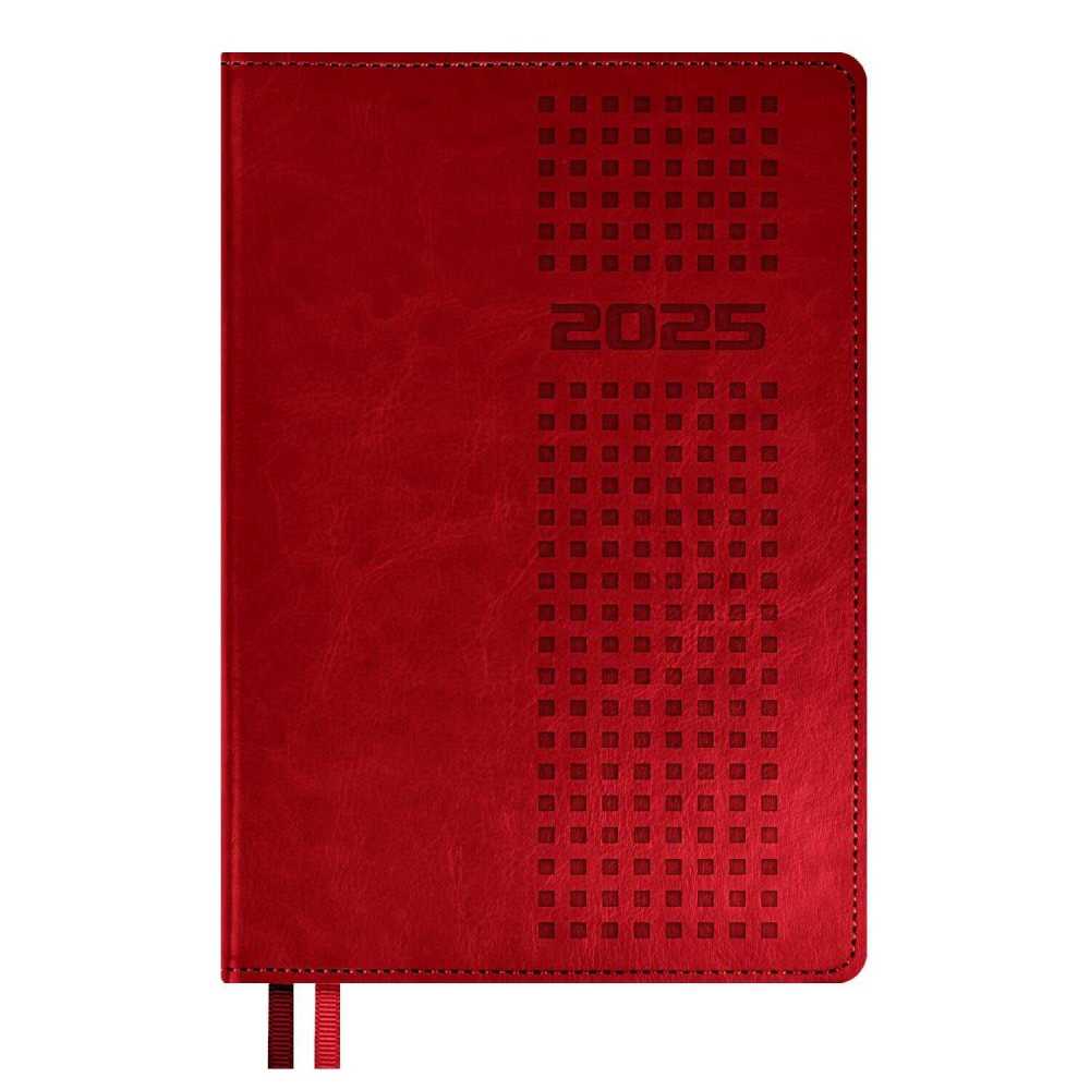 Ежедневник датированный 2025г А5 176л., твердый переплет., кожзам Сариф красный