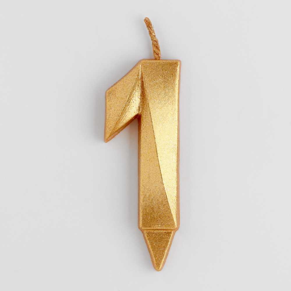 Свеча цифра для торта 1, Грань, золотой металлик, 6,5 см