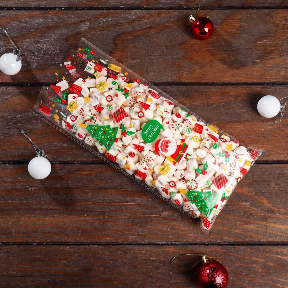 Пакет подарочный Дед мороз с подарками, прозрачный, 13*27 см