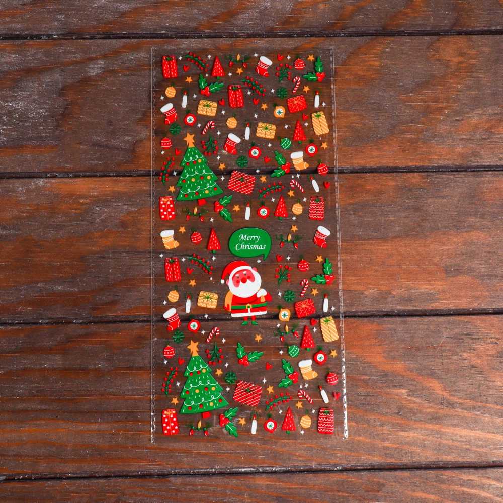 Пакет подарочный Дед мороз с подарками, прозрачный, 13*27 см