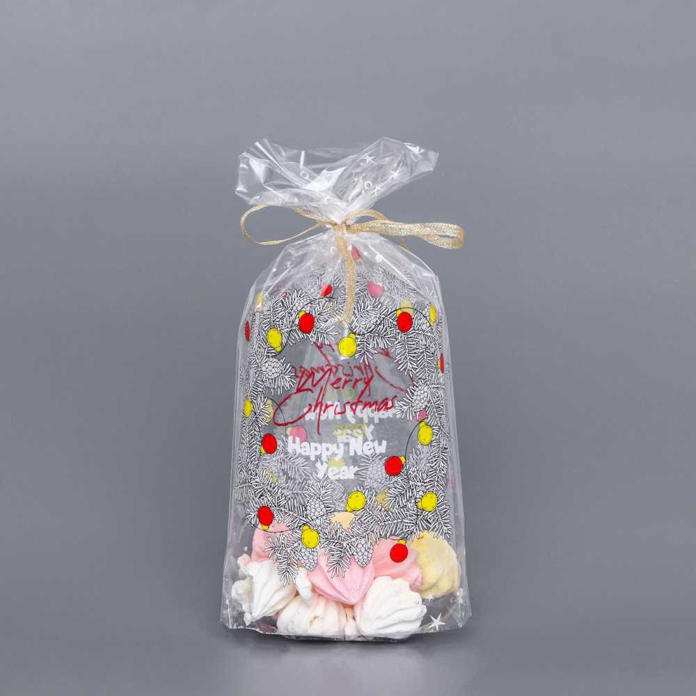 Пакет новогодний фасовочный БОПП, с донной складкой, Венок 20*35 см