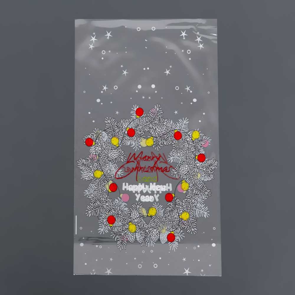 Пакет новогодний фасовочный БОПП, с донной складкой, Венок 20*35 см