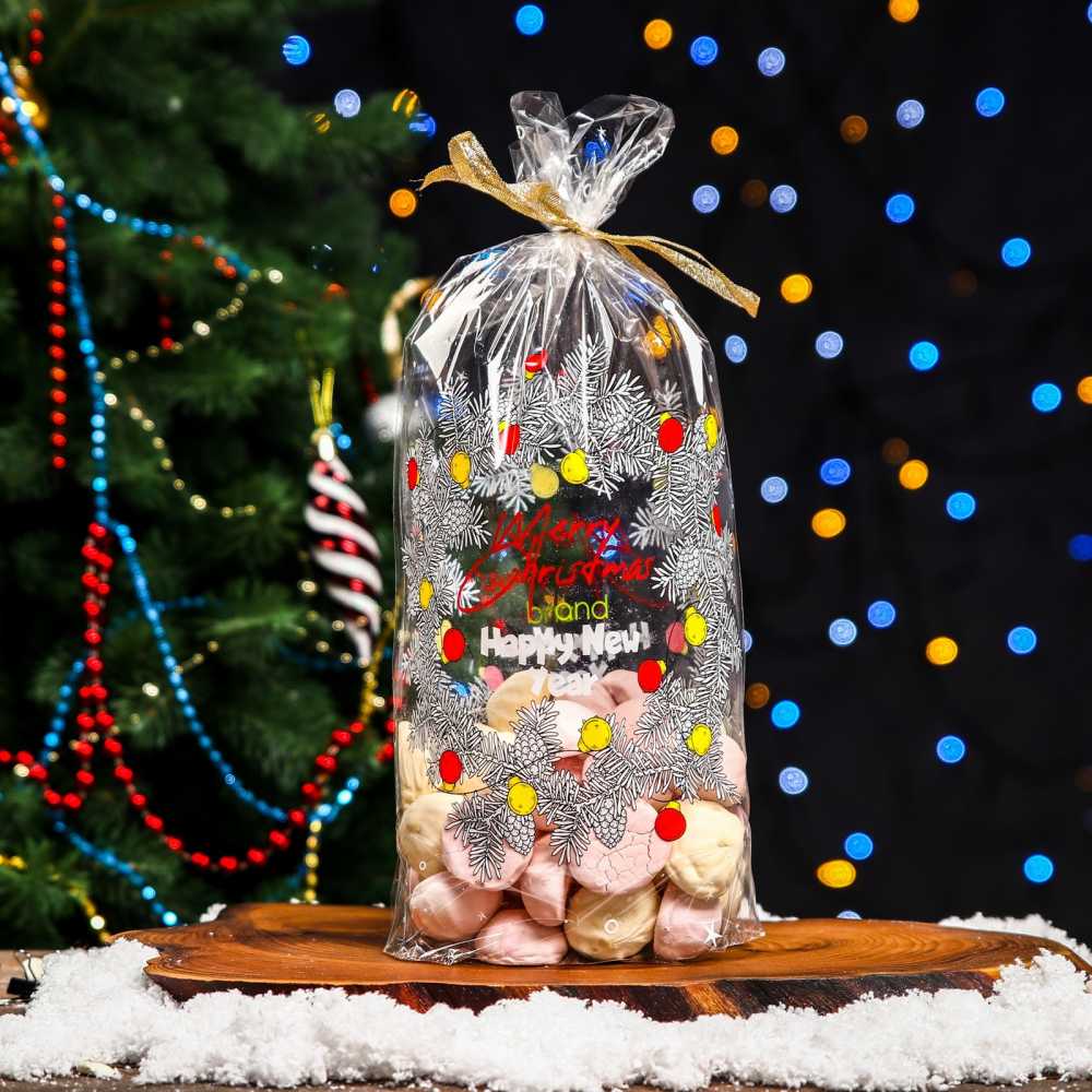 Пакет новогодний фасовочный БОПП, с донной складкой, Венок 20*35 см