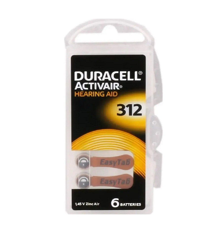 Батарейка для слуховых аппаратов ZA312 (PR41) Duracell Activair Hearing Aid, 1 шт.