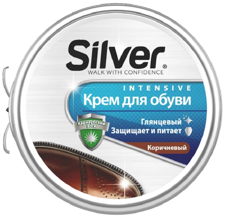 Крем для обуви, коричневый Silver (Сильвер) железная банка, 50 мл