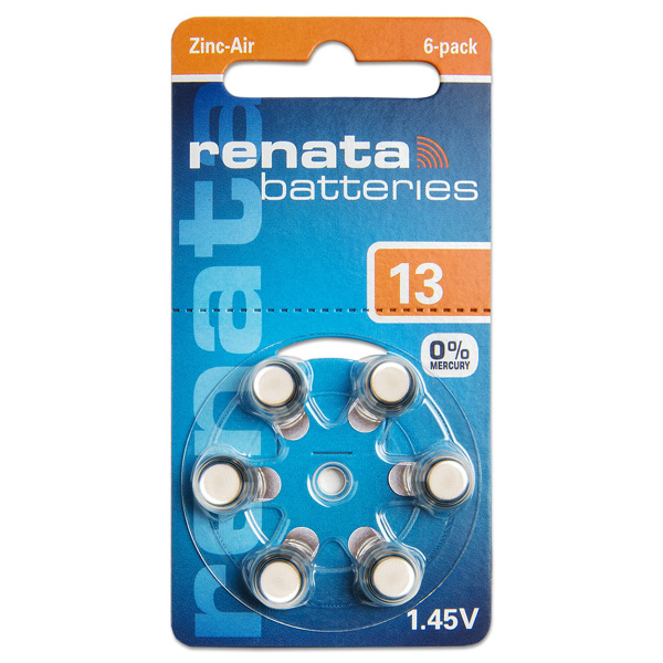 Батарейка Renata ZA-13 для слуховых аппаратов, 1шт.