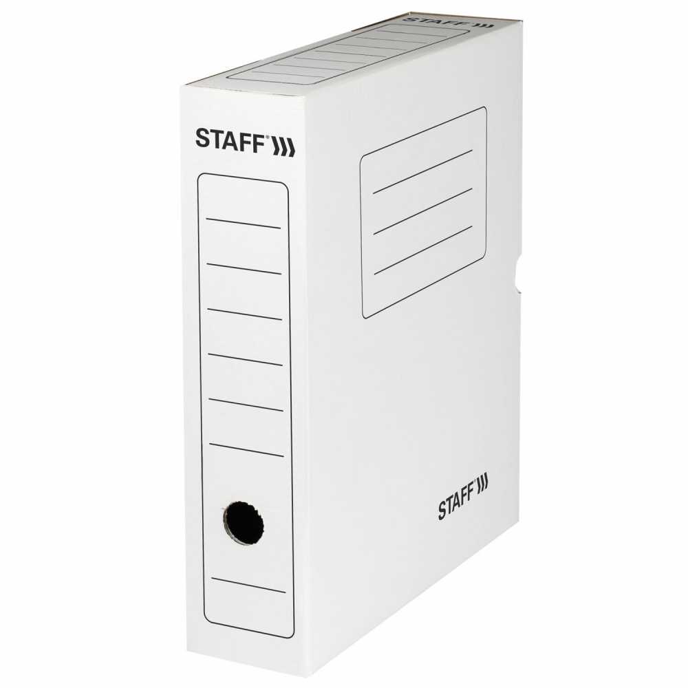 Короб архивный с клапаном А4 (260х325 мм), 75 мм, до 700 листов, микрогофрокартон, БЕЛЫЙ, STAFF