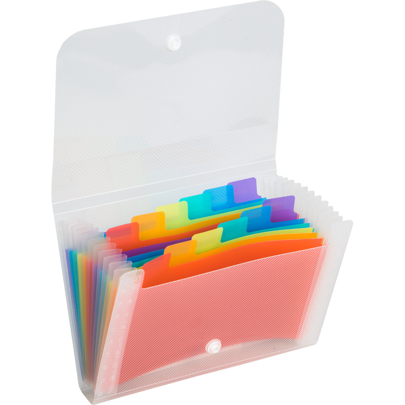 Папка на кнопке 13 отделений, пластиковая deVENTE. Stripe, прозрачная с цветными отделениями