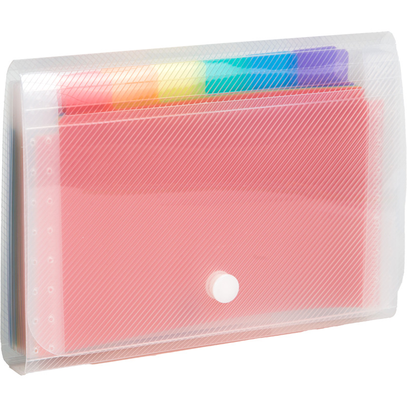 Папка на кнопке 13 отделений, пластиковая deVENTE. Stripe, прозрачная с цветными отделениями
