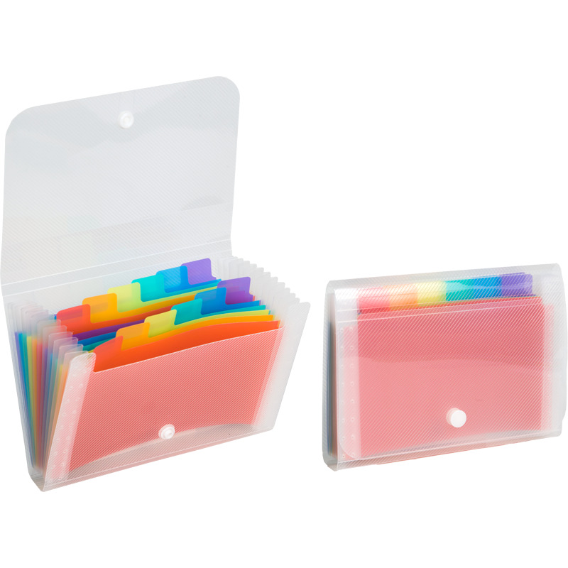 Папка на кнопке 13 отделений, пластиковая deVENTE. Stripe, прозрачная с цветными отделениями