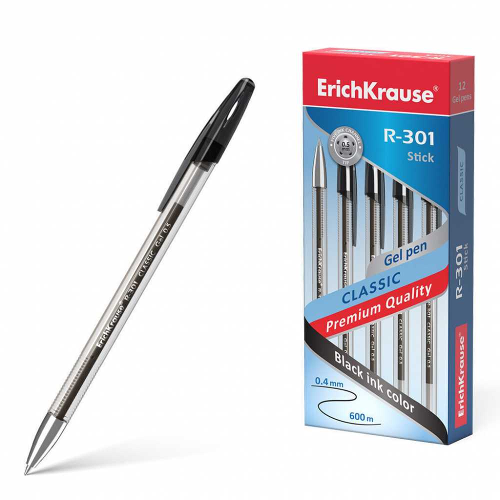 Ручка гелевая ErichKrause R-301 Classic Gel Stick черная, 0,5мм