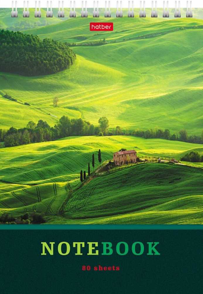 Блокнот А5 80л гребень Зелёные долины, клетка, жесткая подложка Hatber