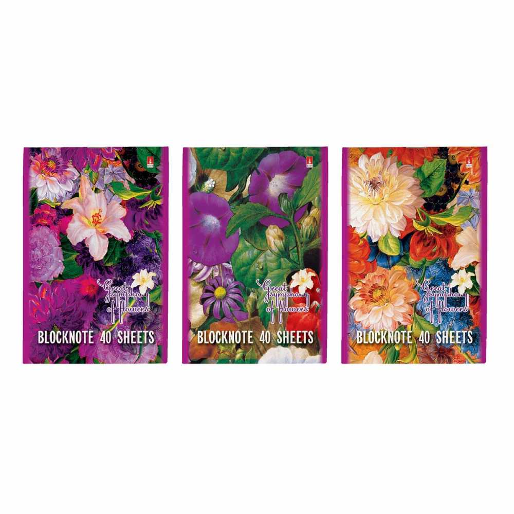 Блокнот А6 40л скоба Цветы new клетка, ассорти
