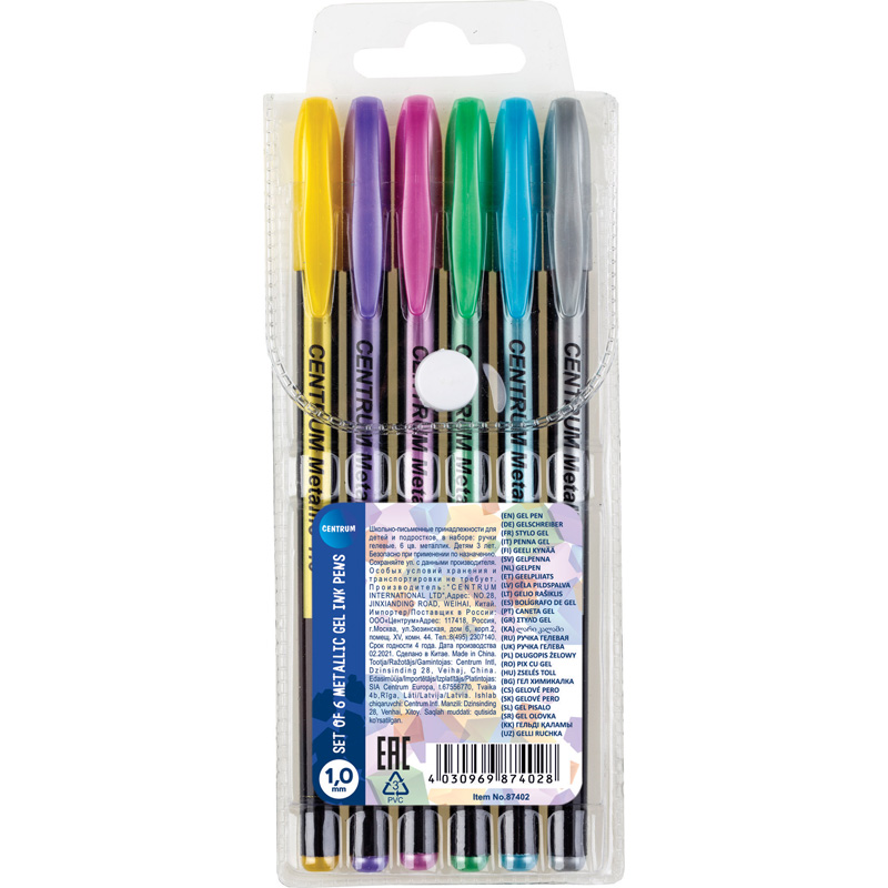 Набор гелевых ручек Centrum 6 цв. Metallic, 1,0мм